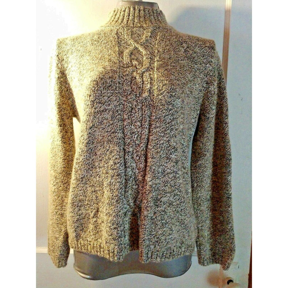 KASPER & CO MOHAIR Sweater. Wool Blend Long Sleeve Cream Tan Black Medium Petite